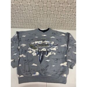 Vintage Art Unlimited History‎ of Aviation Aircraft Airplane Sweatshirt Large